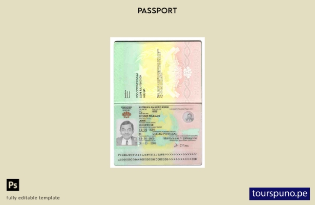 Plantilla de pasaporte de Guinea Bissau lista para imprimir